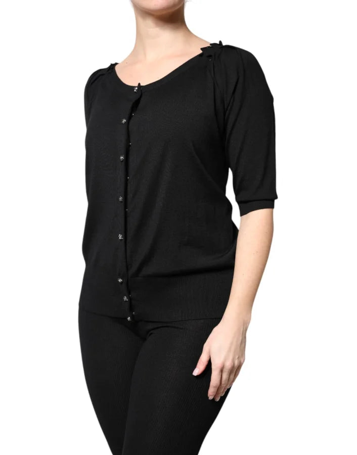 Dolce & Gabbana Black Button Down Short Sleeve Blouse Top