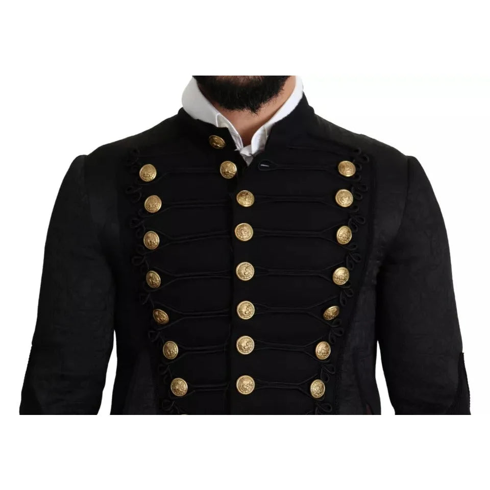 Dolce Gabbana Black Button Embellished Cotton Bomber Jacket &