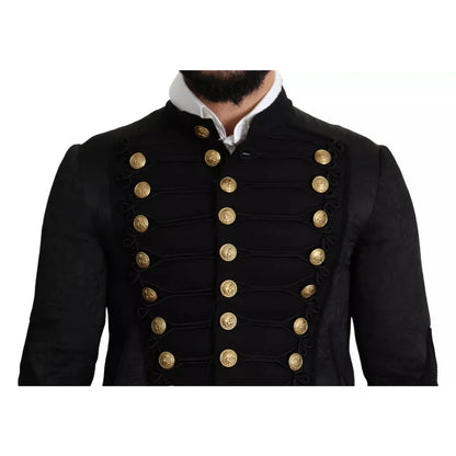Dolce Gabbana Black Button Embellished Cotton Bomber Jacket &