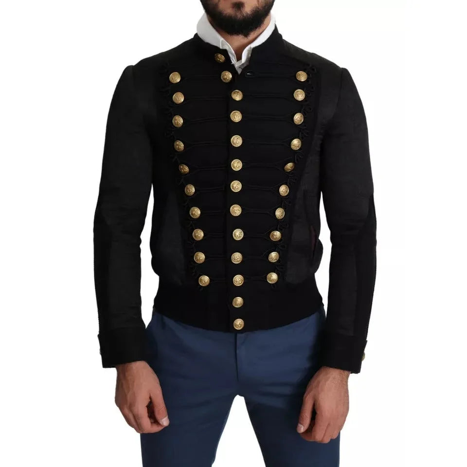 Dolce Gabbana Black Button Embellished Cotton Bomber Jacket &