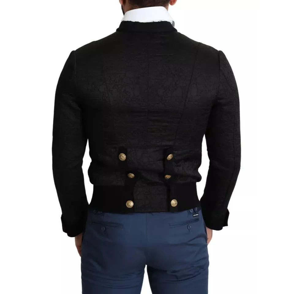 Dolce Gabbana Black Button Embellished Cotton Bomber Jacket &