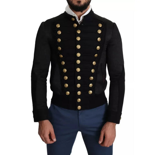 Dolce Gabbana Black Button Embellished Cotton Bomber Jacket &