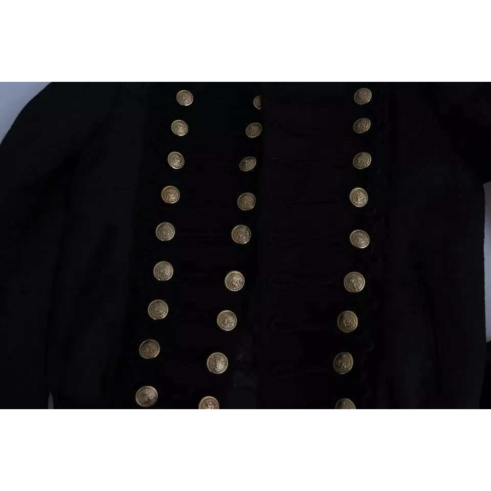 Dolce Gabbana Black Button Embellished Cotton Bomber Jacket &