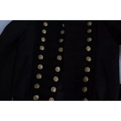 Dolce Gabbana Black Button Embellished Cotton Bomber Jacket &