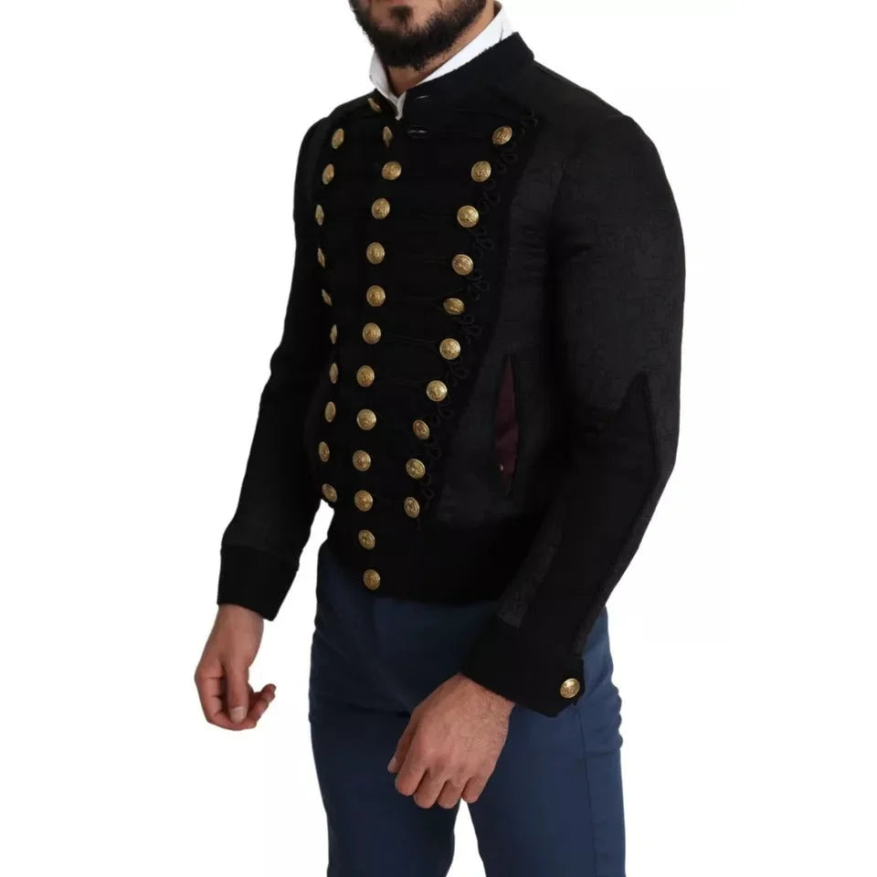 Dolce Gabbana Black Button Embellished Cotton Bomber Jacket &
