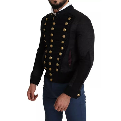 Dolce Gabbana Black Button Embellished Cotton Bomber Jacket &