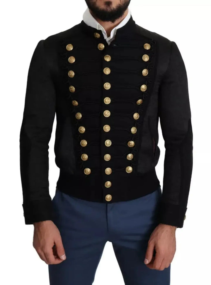 Dolce &amp; Gabbana Black Button Embellished Military Jacket
