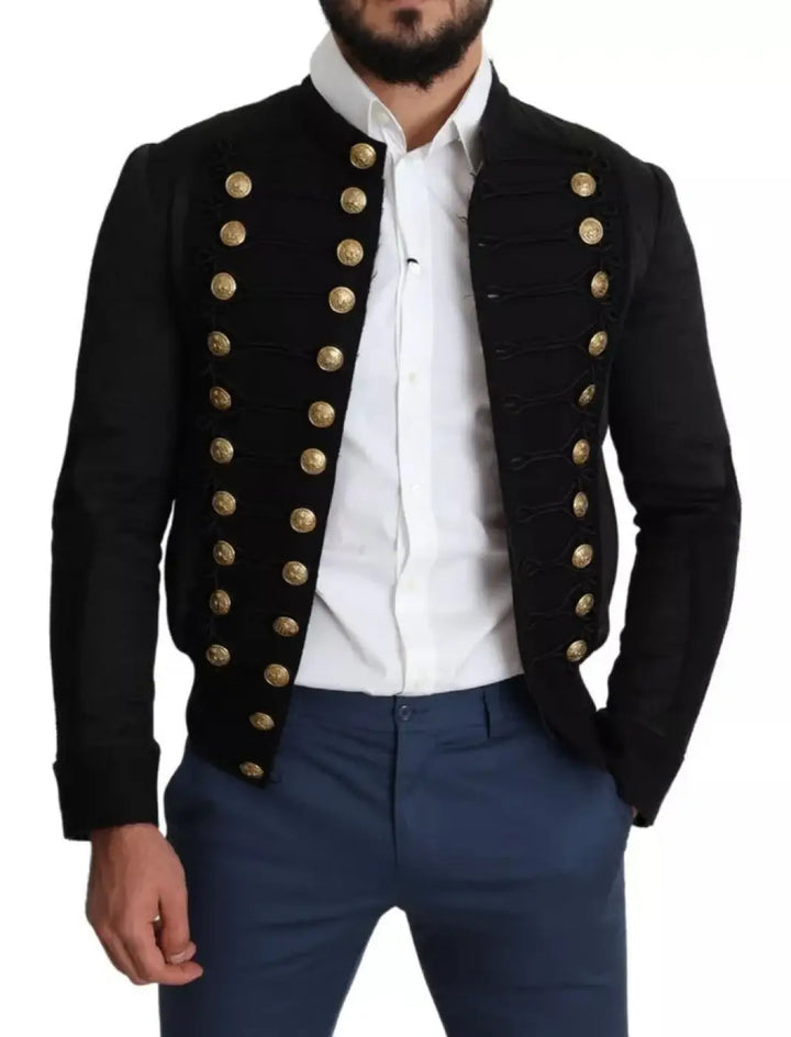 Dolce &amp; Gabbana Black Button Embellished Military Jacket