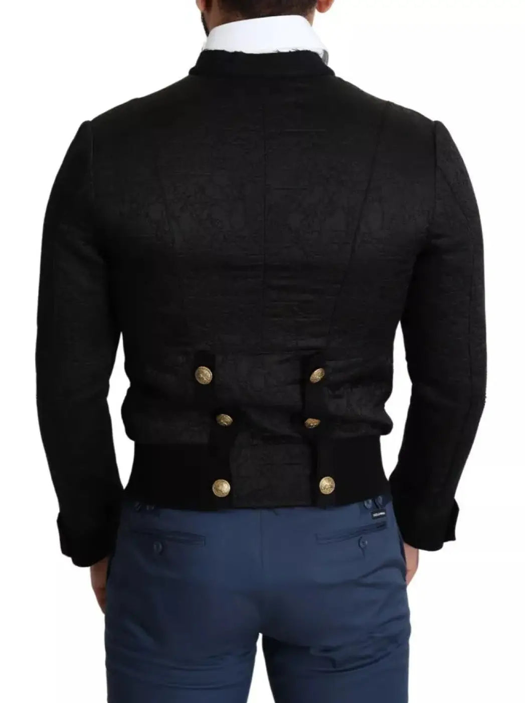 Dolce &amp; Gabbana Black Button Embellished Military Jacket