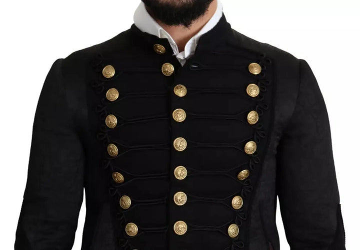 Dolce &amp; Gabbana Black Button Embellished Military Jacket