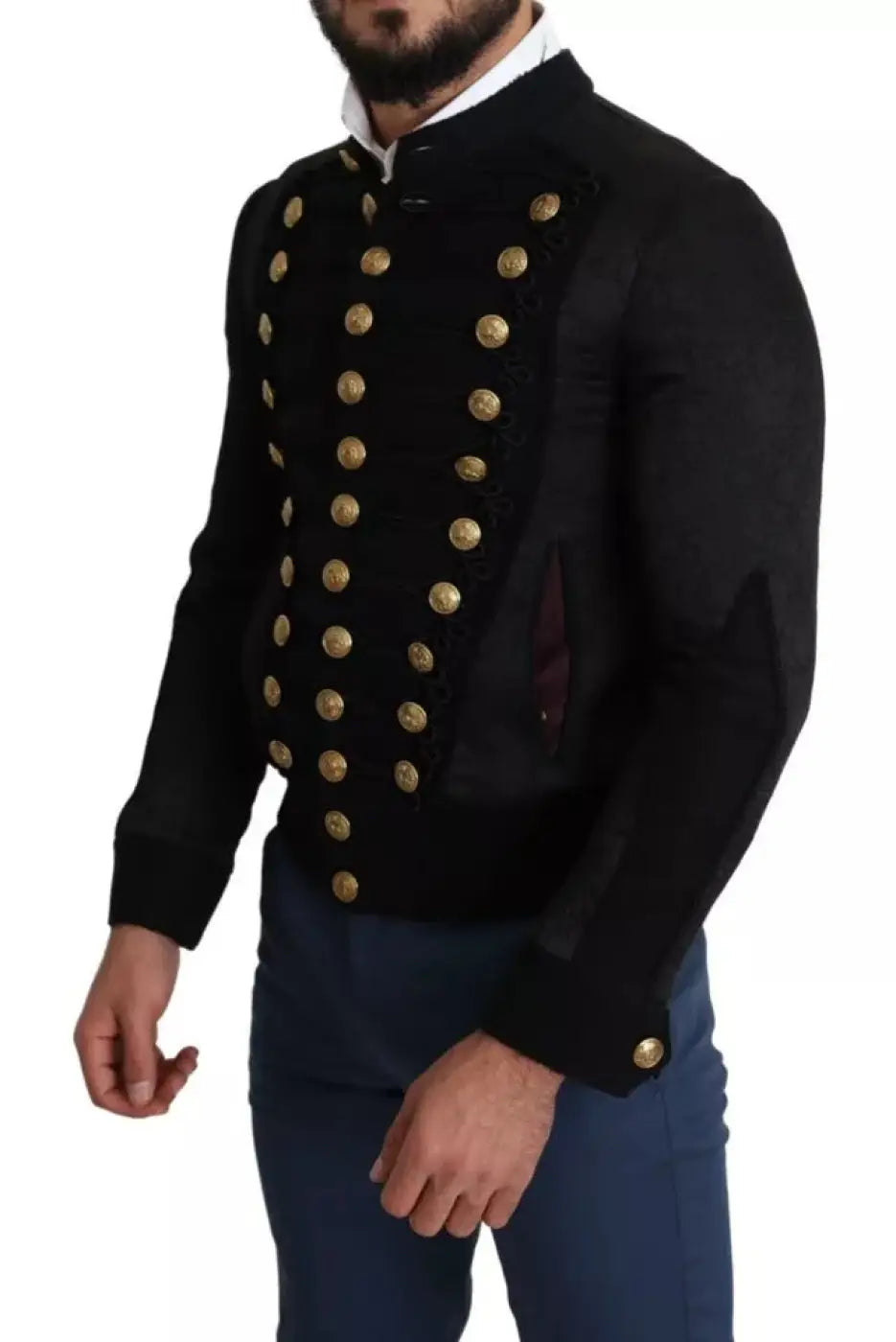 Dolce &amp; Gabbana Black Button Embellished Military Jacket