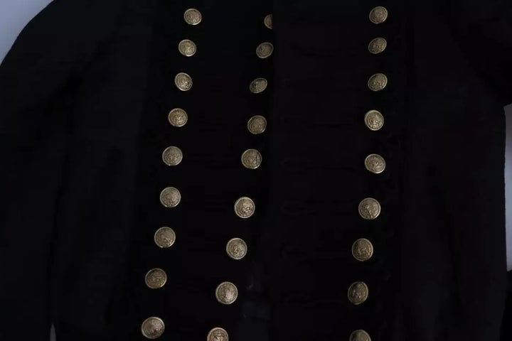 Dolce &amp; Gabbana Black Button Embellished Military Jacket