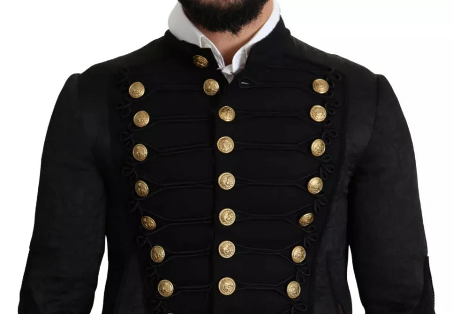 Dolce & Gabbana Black Button Embellished Military Jacket