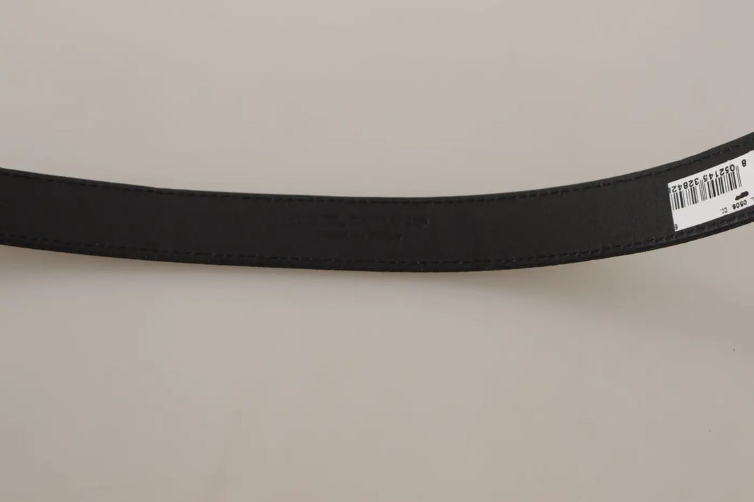 Dolce &amp; Gabbana Black Calf Canvas Silver Tone Logo Metal Belt