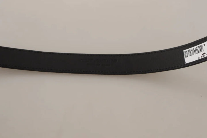 Dolce & Gabbana Black Calf Canvas Silver Tone Logo Metal Belt