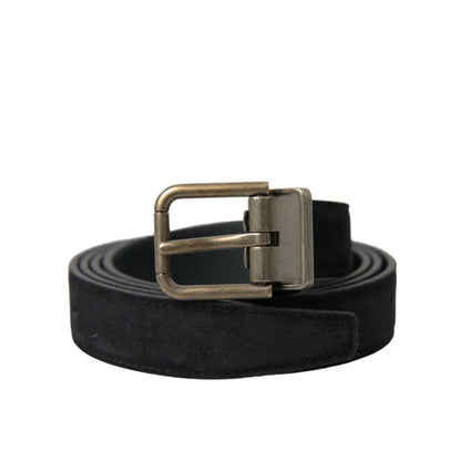 Dolce Gabbana Black Calf Leather Belt with Striking Metal Buckle &