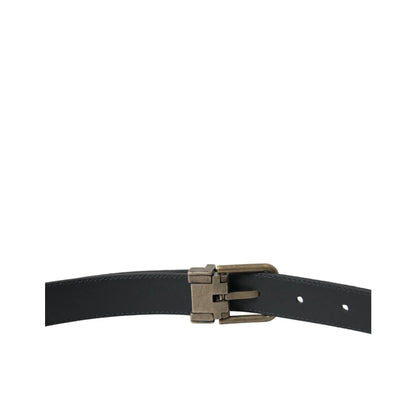 Dolce Gabbana Black Calf Leather Belt with Striking Metal Buckle &