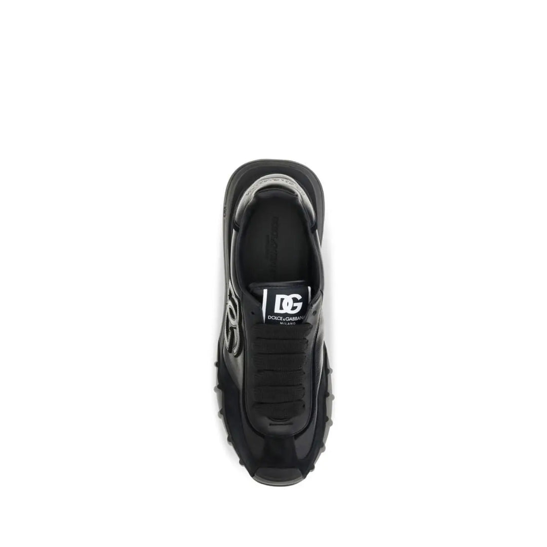 Dolce &amp; Gabbana Black Calf Leather Bos Taurus Athletic Sneakers