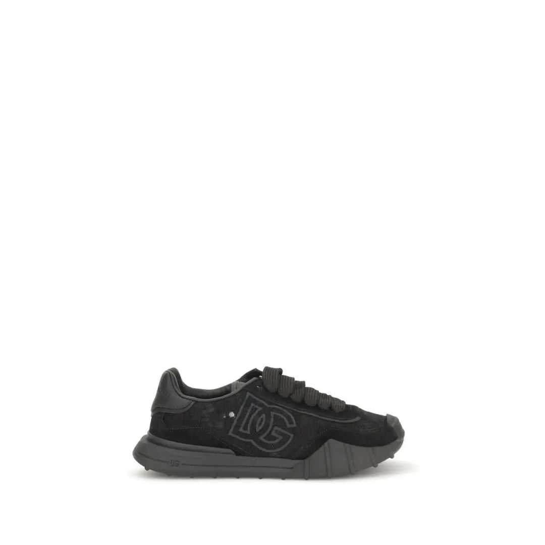 Dolce & Gabbana Black Calf Leather Bos Taurus Chunky Sneakers