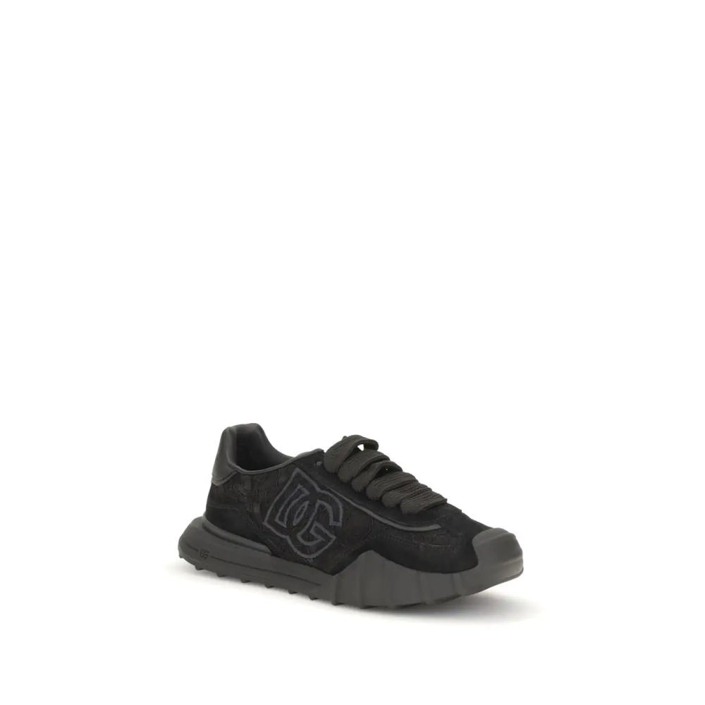 Dolce & Gabbana Black Calf Leather Bos Taurus Chunky Sneakers