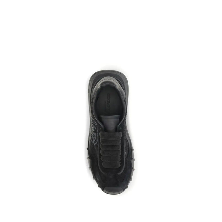Dolce &amp; Gabbana Black Calf Leather Bos Taurus Chunky Sneakers