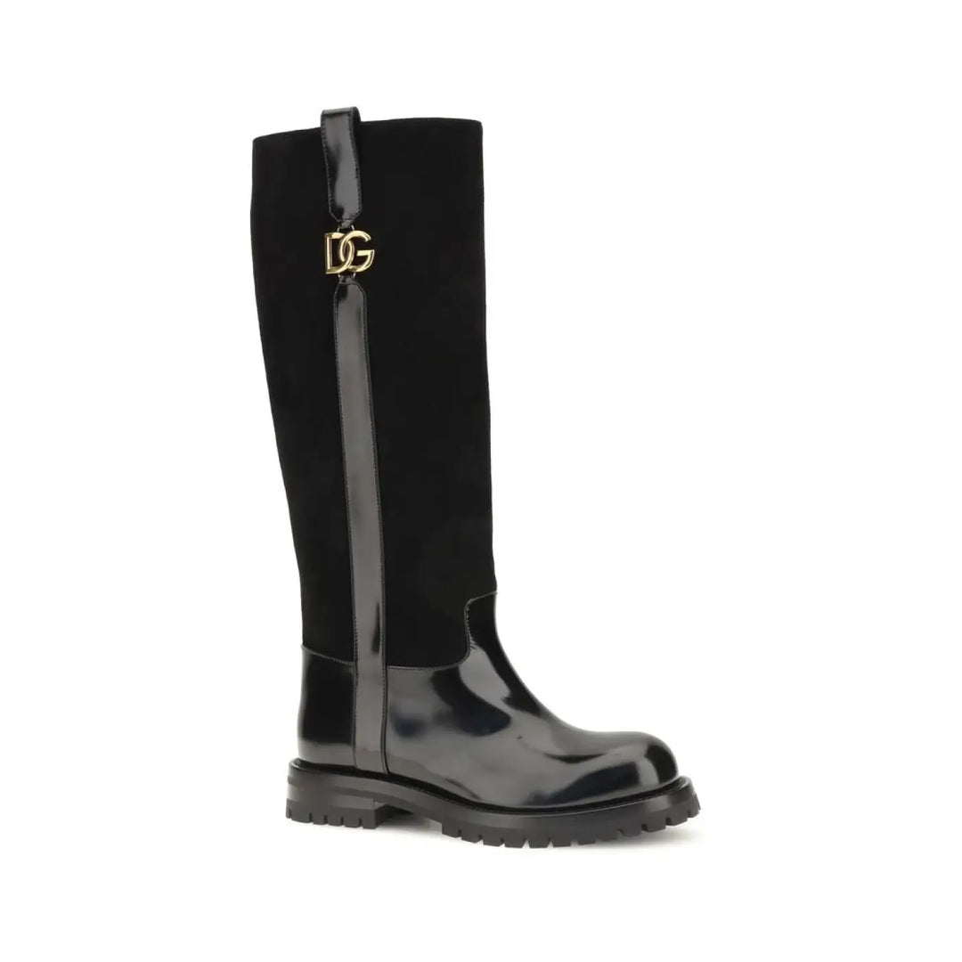 Dolce &amp; Gabbana Black Calf Leather Bos Taurus Flat Boots