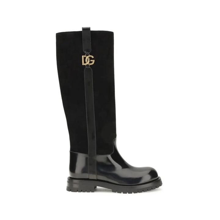 Dolce &amp; Gabbana Black Calf Leather Bos Taurus Flat Boots