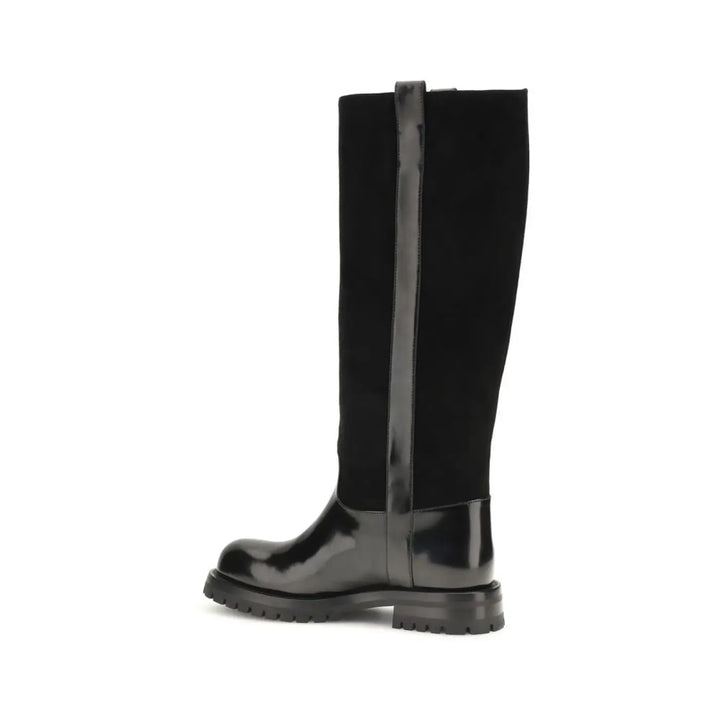 Dolce &amp; Gabbana Black Calf Leather Bos Taurus Flat Boots