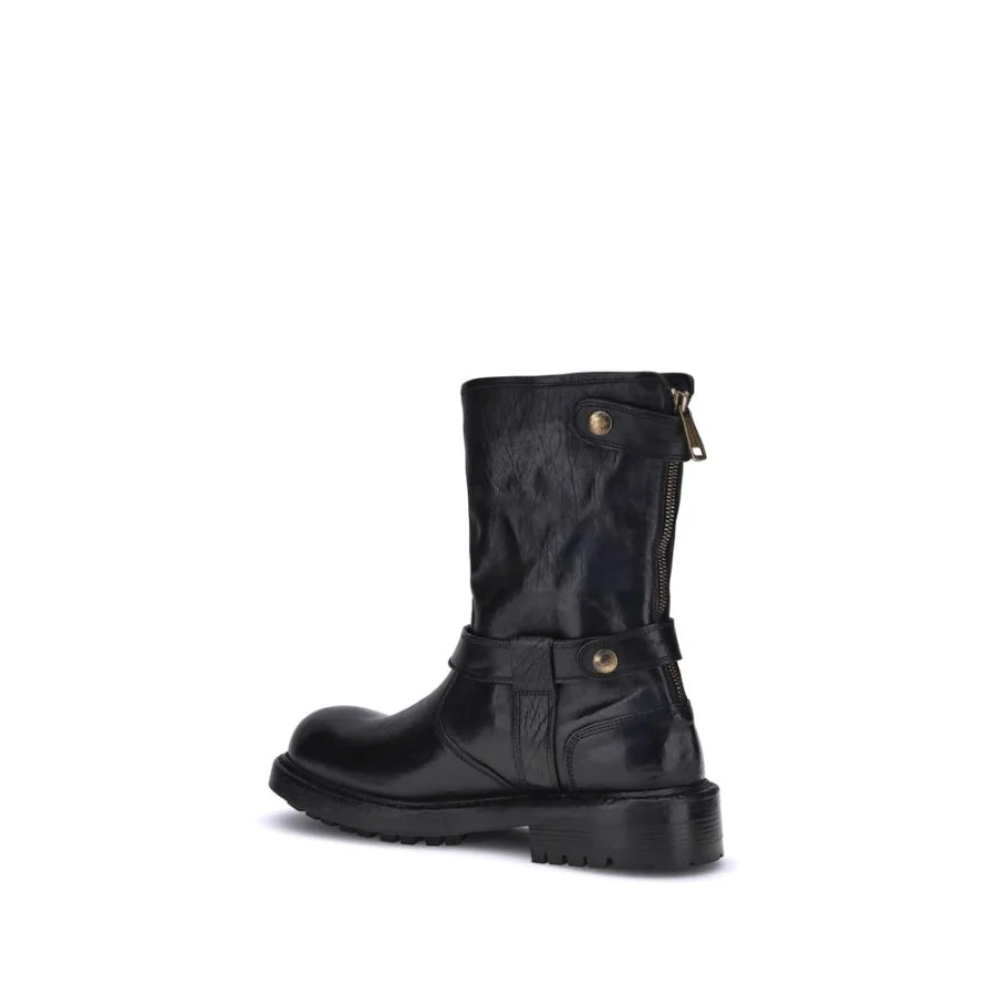 Dolce & Gabbana Black Calf Leather Bos Taurus Lace-Up Boots