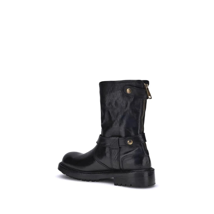 Dolce & Gabbana Black Calf Leather Bos Taurus Lace-Up Boots