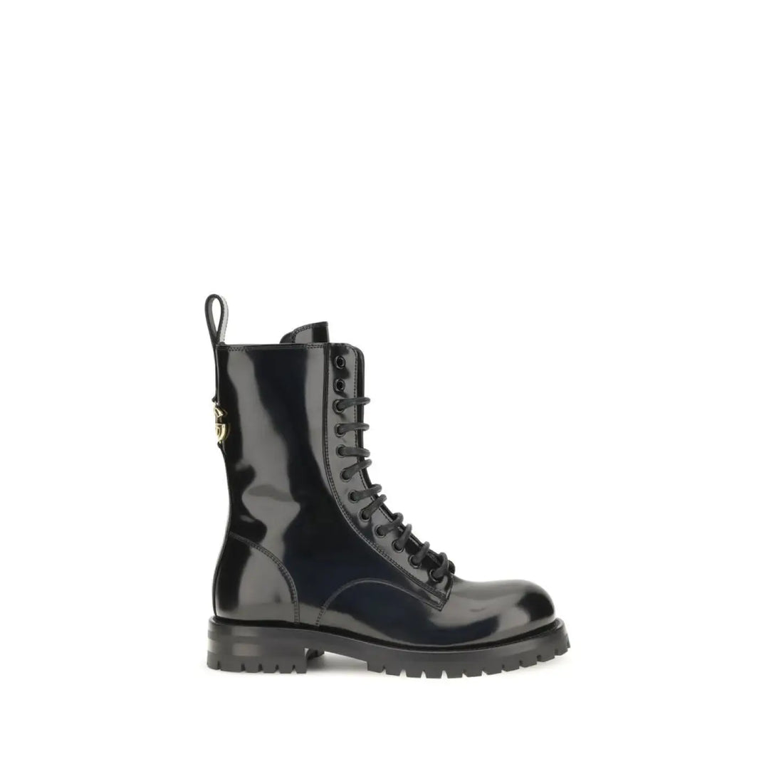 Dolce & Gabbana Black Calf Leather Bos Taurus Lace-up Boots