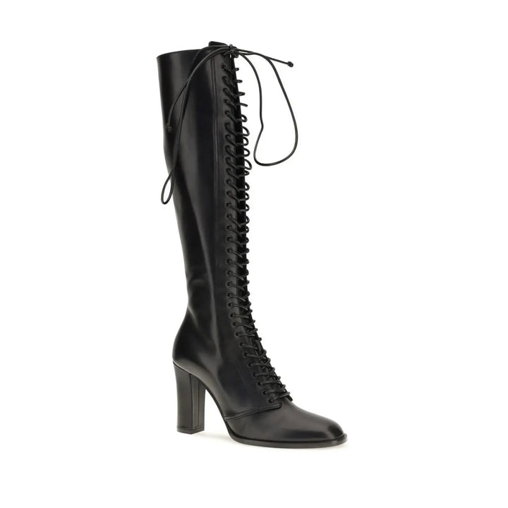 Dolce &amp; Gabbana Black Calf Leather Bos Taurus Lace-up Boots
