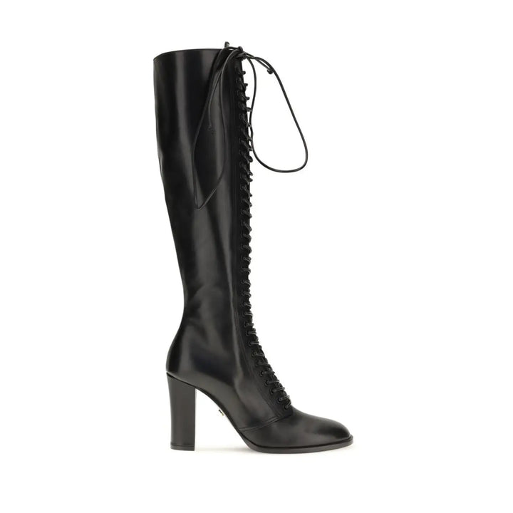 Dolce &amp; Gabbana Black Calf Leather Bos Taurus Lace-up Boots