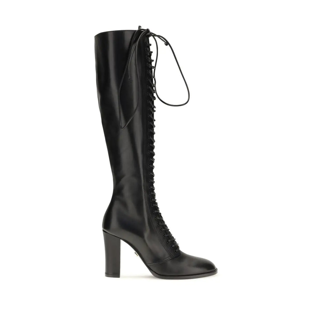 Dolce & Gabbana Black Calf Leather Bos Taurus Lace-up Boots