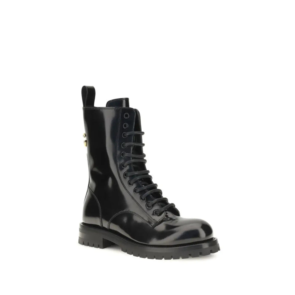 Dolce & Gabbana Black Calf Leather Bos Taurus Lace-up Boots