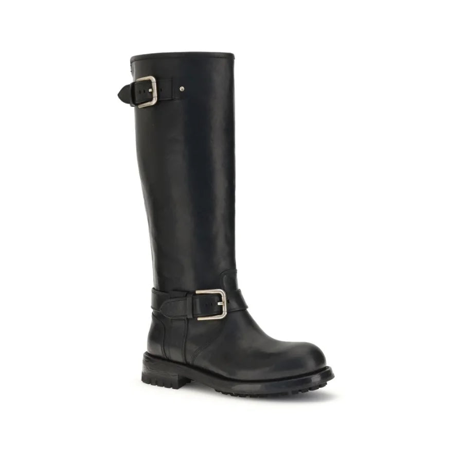 Dolce & Gabbana Black Calf Leather Bos Taurus Lace-Up Boots