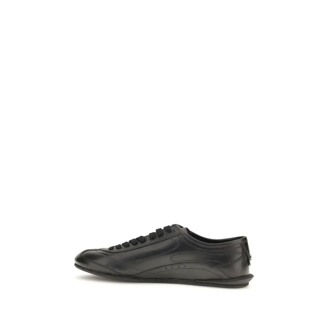 Dolce &amp; Gabbana Black Calf Leather Bos Taurus Low Top Sneakers