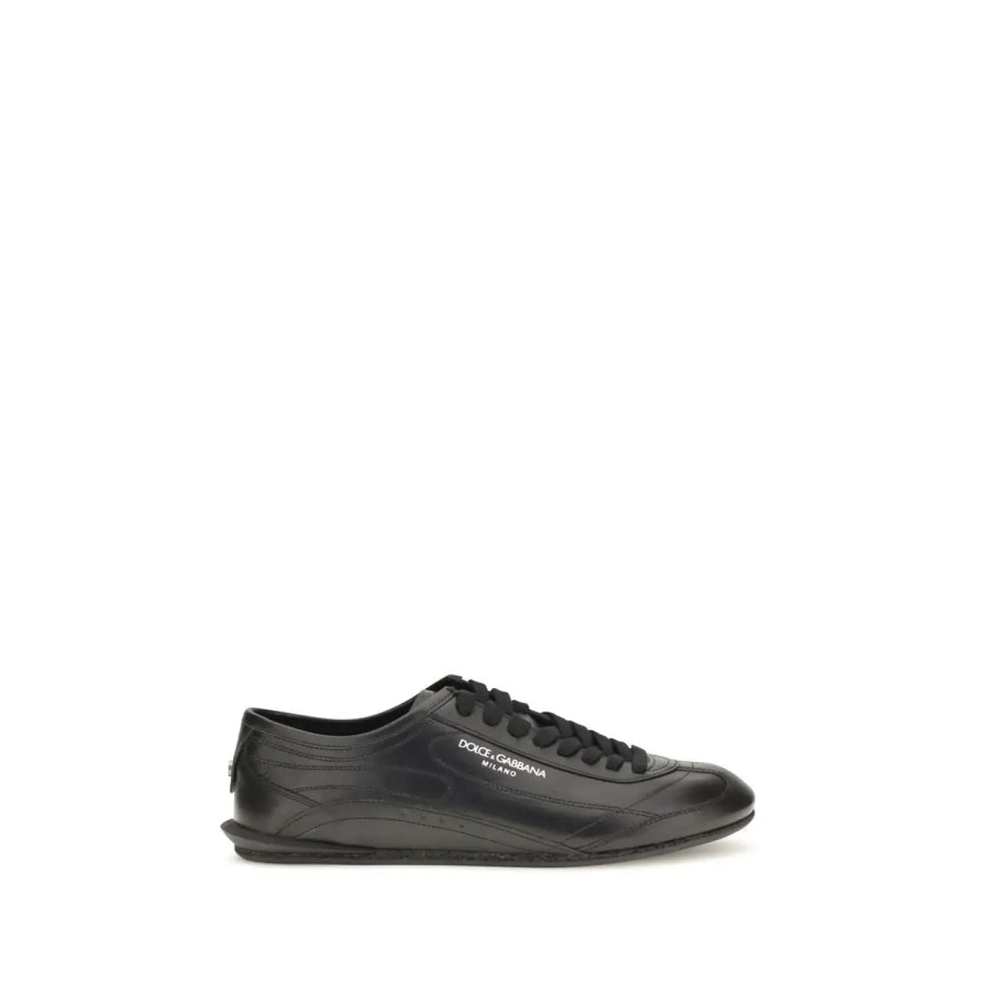 Dolce & Gabbana Black Calf Leather Bos Taurus Low Top Sneakers