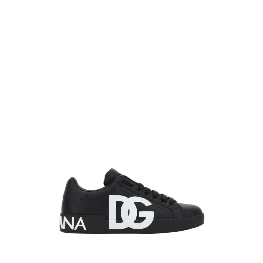 Dolce & Gabbana Black Calf Leather Bos Taurus Low Top Sneakers