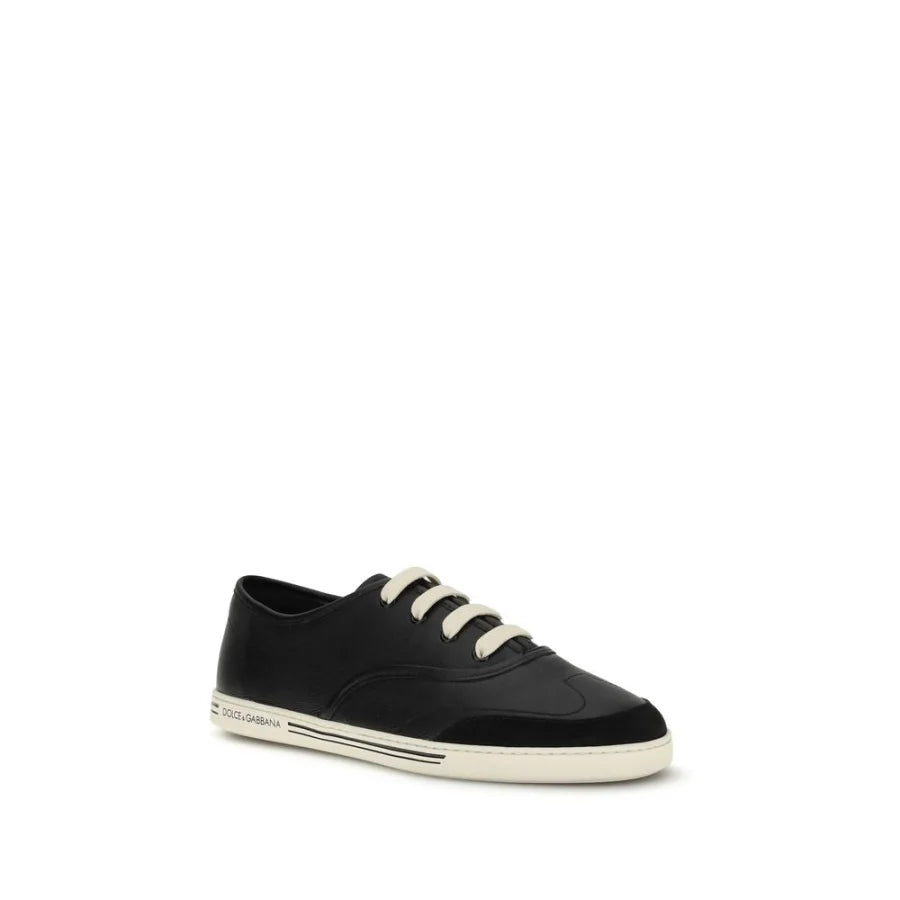 Dolce & Gabbana Black Calf Leather Bos Taurus Low Top Sneakers