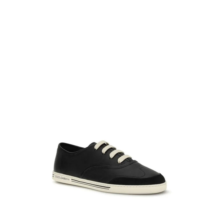 Dolce & Gabbana Black Calf Leather Bos Taurus Low Top Sneakers