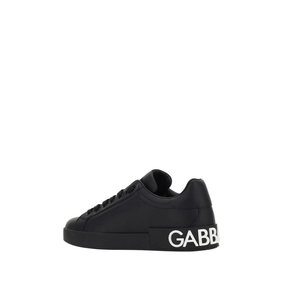 Dolce & Gabbana Black Calf Leather Bos Taurus Low Top Sneakers
