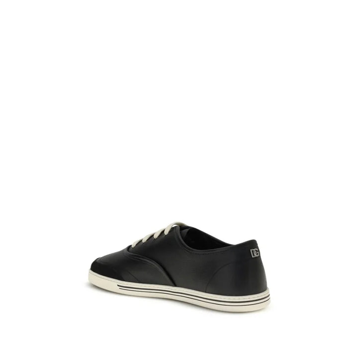 Dolce & Gabbana Black Calf Leather Bos Taurus Low Top Sneakers