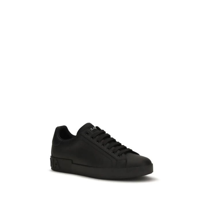 Dolce &amp; Gabbana Black Calf Leather Bos Taurus Low Top Sneakers