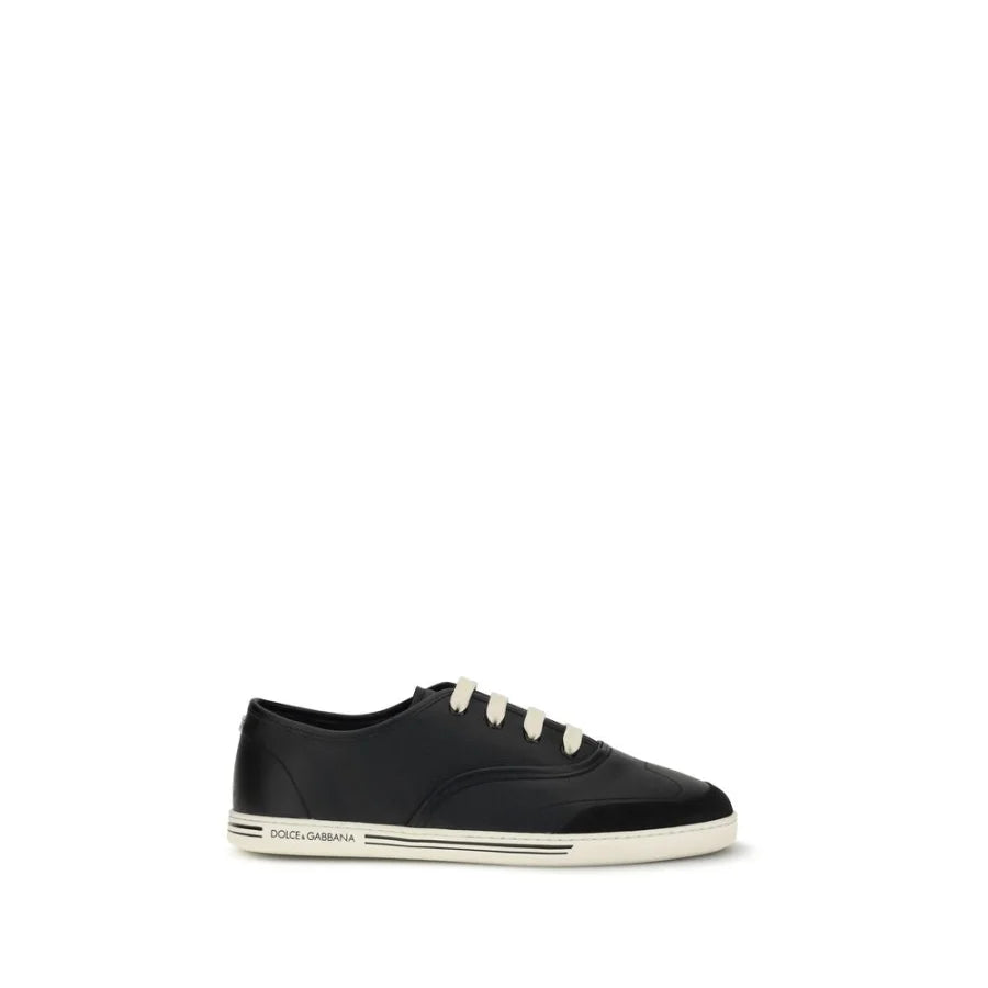 Dolce & Gabbana Black Calf Leather Bos Taurus Low Top Sneakers