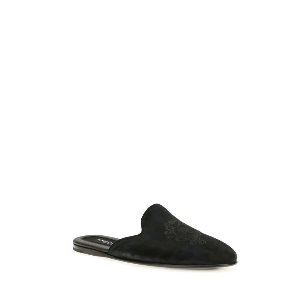 Dolce & Gabbana Black Calf Leather Bos Taurus Mules
