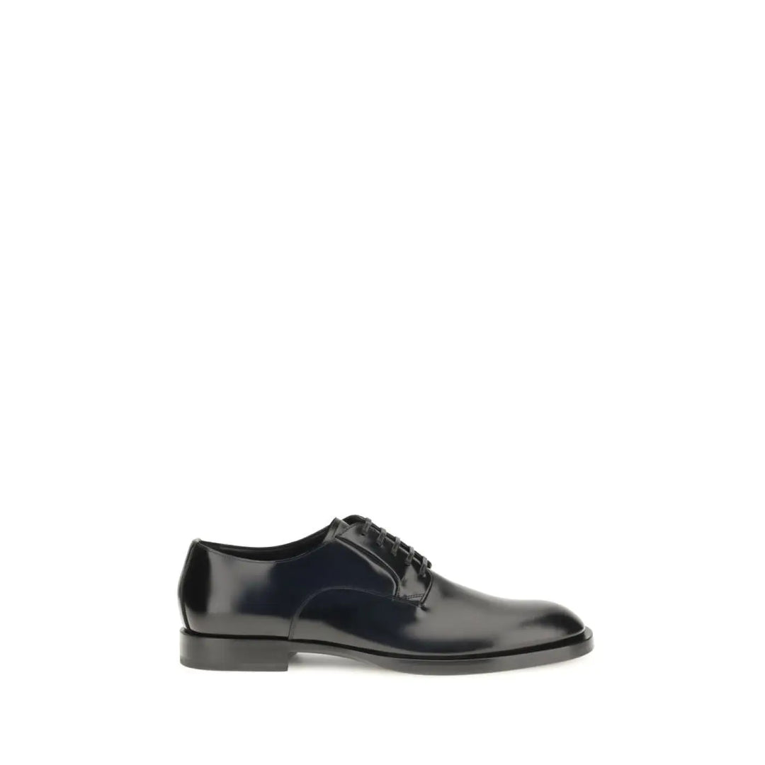 Dolce &amp; Gabbana Black Calf Leather Bos Taurus Oxfords and Derbies