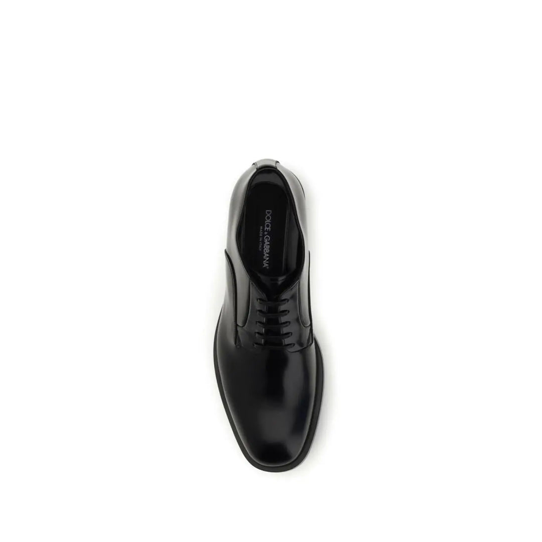 Dolce &amp; Gabbana Black Calf Leather Bos Taurus Oxfords and Derbies