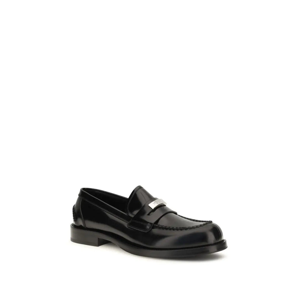Dolce & Gabbana Black Calf Leather Bos Taurus Slip-on Loafers