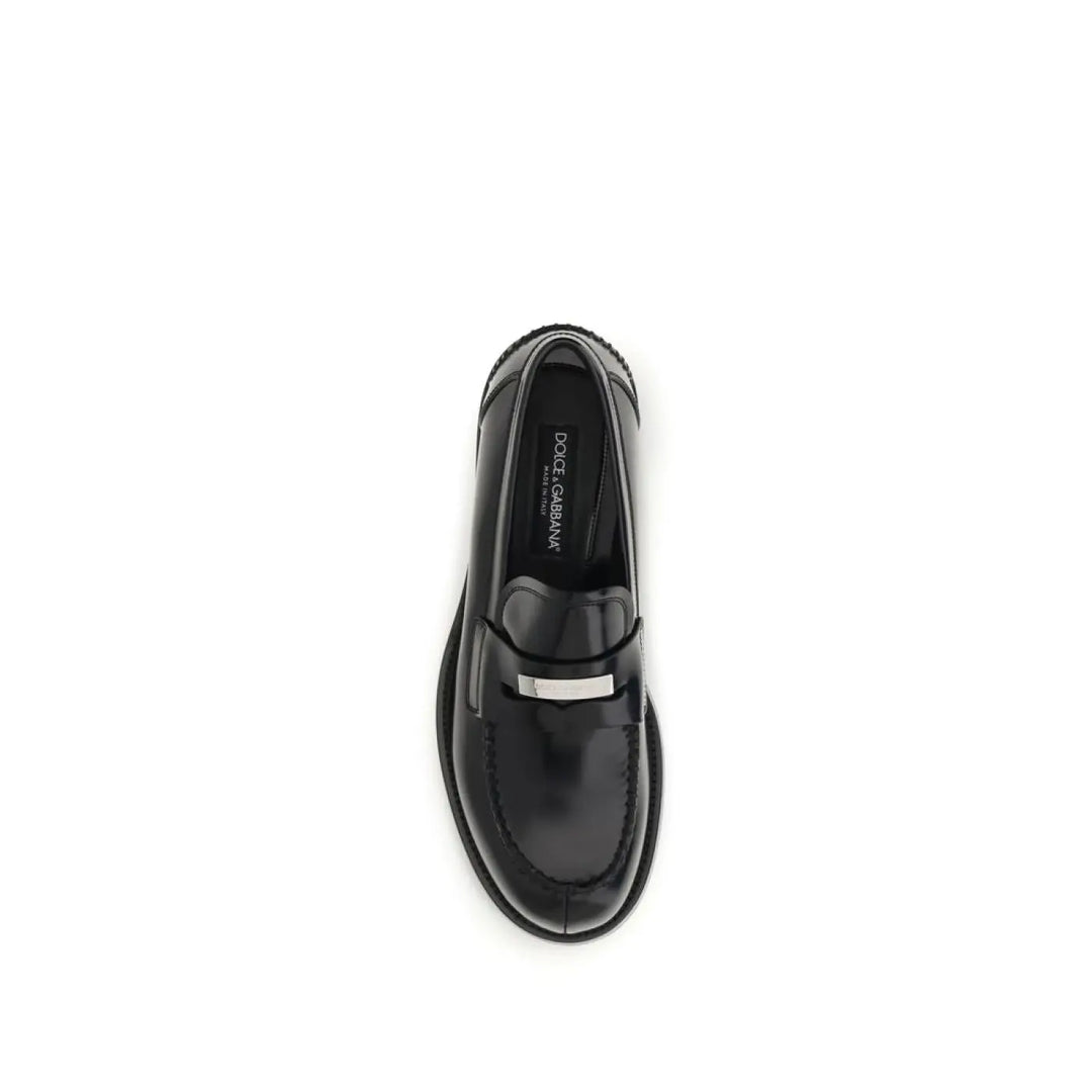 Dolce &amp; Gabbana Black Calf Leather Bos Taurus Slip-on Loafers